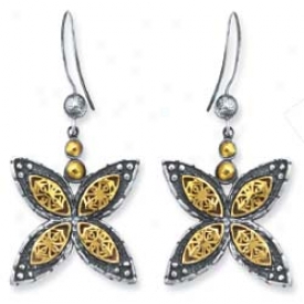 Sterling Silver And 18k Yellow Butterfly French Wire Earring
