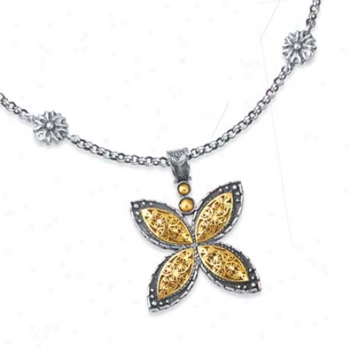 Sterling Soft and clear  And 18k Yellow Butterfly Necklace - 18 Inch