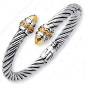 Sterling Silver And 18k Yellow Bypass Cuff Bangle - 7.5 Inch