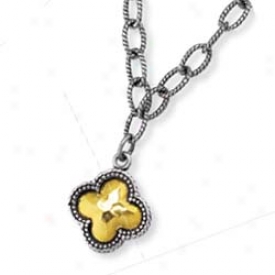 Sterling Silver And 18k Yellow Clover-shaped Pendant - 18 In