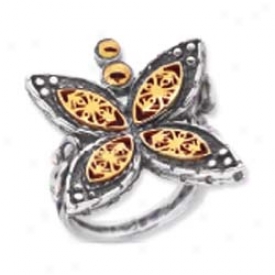 Sterling Soft and clear  And 18m Yellow Designdr Butterfly Ring