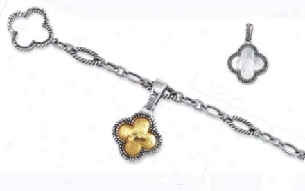 Sterling Silver And 18k Yellow Designer Clover-shaped Revers