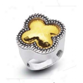 Srerling Silver And 18k Yellow Designer Clover-shaped Clique -