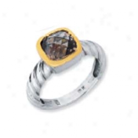 Sterling Silver And 18k Yellow Designer Cushion-cut Tingle - Si