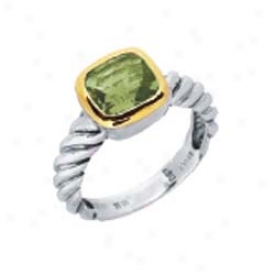 Sterling Silver And 18k Yellow Designer Cushion-cut Ring