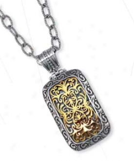 Sterling Silver And 18k Yellow Designer Filigree Bold Pendan