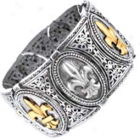 Sterling Silver And 18k Yellow Designer Fleur De Lis Bangle