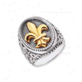 Sterling Silver And 18k Yellow Designer Fleur De Lis Ring - S