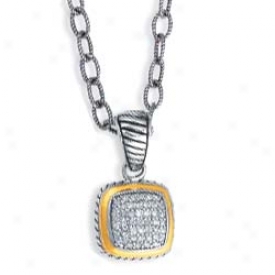 Sterling Silver And 18k Yellow Designer Pave-set Pendant