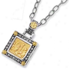 Sterling Silver And 18k Yellow Designer Square Pendant