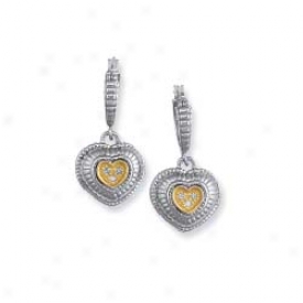 Sterling Silver And 18k Yellow Double Heart Drop Earrings