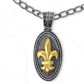 Genuine Silver And 18k Yellow Fleur De Lis Dro pPendant