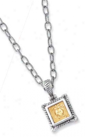 Sterling Silver And 18k Yellow Pave -set Square Pendant