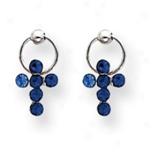 Sterling Silver And Blue Cz Cross Earirngs