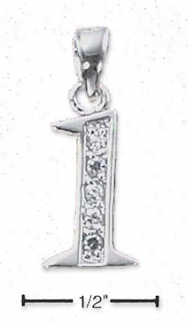 Sterling Gentle And Cz Number 1 Charm - 1/2 In With Out Bail