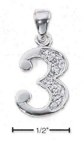 Sterling Silver And Cz Number 3 Charm - 1/2 In With Out Bil