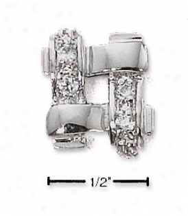 Sterling Silver And Pave Cz Woven Square Post Earrings