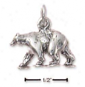 Sterling Silver Antiqued 3d Walking Bear Charm