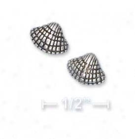 Sterling Silver Antiqued Sea Exfoliate Post Earringq