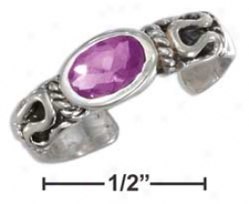 Sterling Silver Bali Synthetic Amethyst Toe Ring