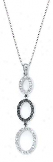 Sterling Silver Black And White Diamond Ovals Necklace