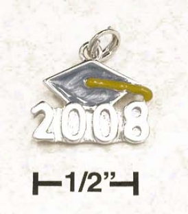 Sterling Silver Blue Gold Enamel 2008 Graduation Cap Charm