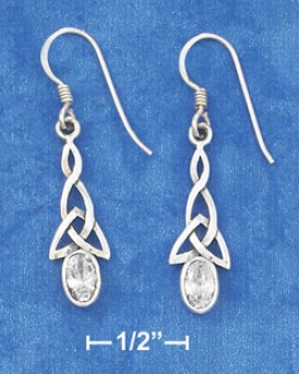 Sterling Silver Celtic French Wire With Perspicuous Cz Earrungs