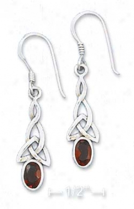 Sterling Silver Celic Synthetic Garnet French Wire Earrings