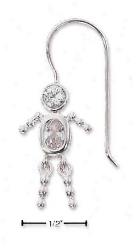 Sterling Silver Clear Cz Boy Brat Wire Earrings