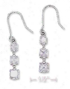 Sterling Silver Clear Princess Cut Cz Journey Style Earrings