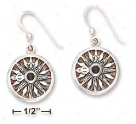 Sterling Silvery Compass Rose Amethyst Gemstone Earrings