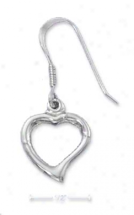Sterlig Silver Contemporary Open Heart French Wire Earrings
