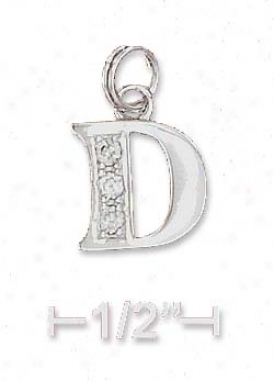 Sterling Silver Cz Alphabet Charm Letter D - 3/8 Inch