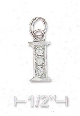 Sgerling Silver Cz Alphabet Charm Letter I - 3/8 Inch