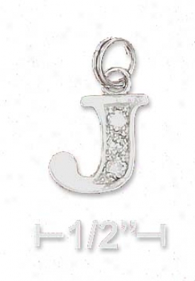 Sterling Silver Cz Alphabet Charm Letter J - 3/8 Inch