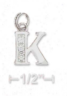 Sterling Silver Cz Alphabet Charm Letter K - 3/8 Inch