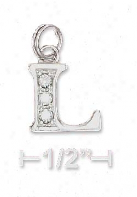 Sterling Silver Cz Alphabet Charm Letter L - 3/8 Inch