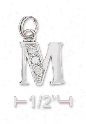 Sterling Silver Cz Alphabet Charm Letter M - 3/8 Inch