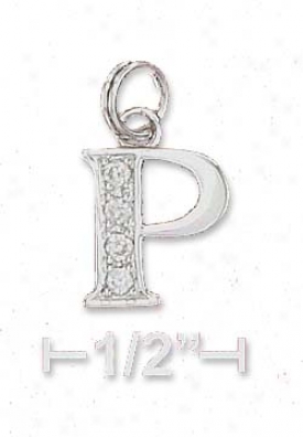 Sterling Silver Cz Alphabet Charm Letter P - 3/8 Inch