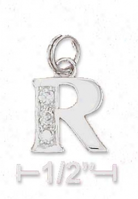 Sterling Silver Cz Alphabet Charm Letter R - 3/8 Inch