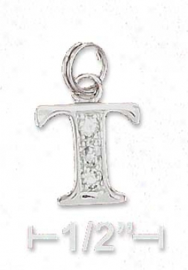 Sterling Silver Cz Alphabet Spell Letter T - 3/8 Inch