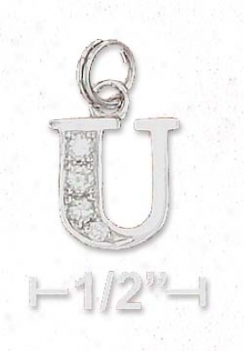 Sterling Silver Cz Alphabet Charm Letter U - 3/8 Inch