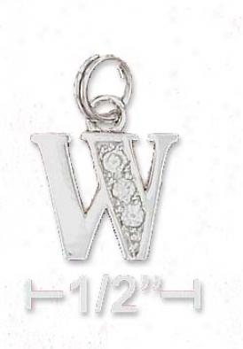Sterling Silver Cz Alphabet Charm Letter W - 3/8 Inch