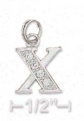 Sterling Silver Cz Alphabet Charm Letter X - 3/8 Inch