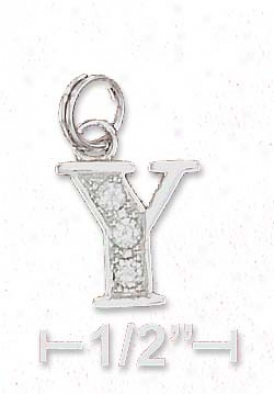 Sterling Silver Cz The letters  Charm Letter Y - 3/8 Inch