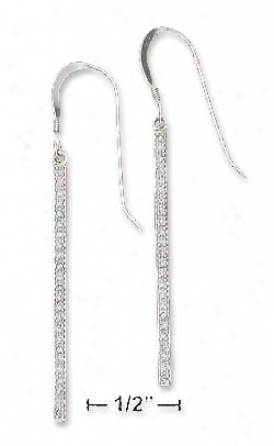 Sterling Silver Cz Bar Swing French Wire Earrings