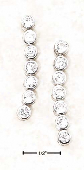 Sterling Silver Cz Bubble Drop Post Earrings