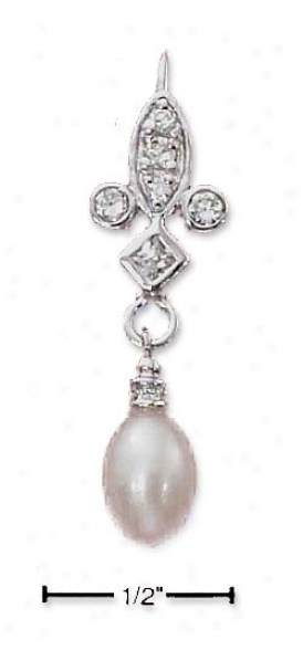 Sterling White Cz Le\/erback Earring Upon Pearl Swing