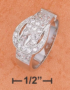 Sterling Silver Cz Ring Depicting A Belt And Buckle