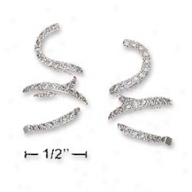 Sterling Silver Cz Spiral Post Earrings